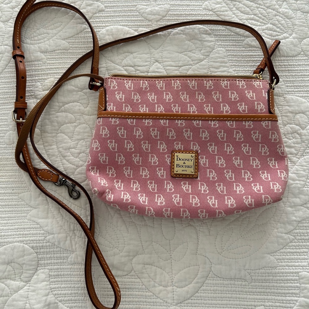 Dooney & Bourke Pink and Brown Crossbody Bag with Monogram